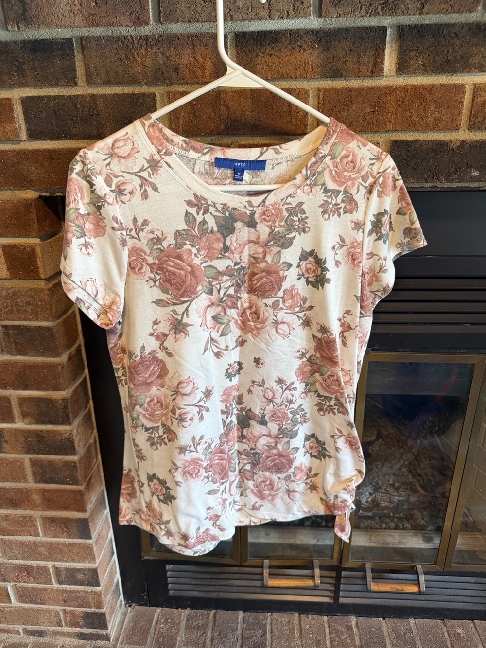 Apt. 9 Women's Cream Floral Short Sleeve Tee with Dusty Rose